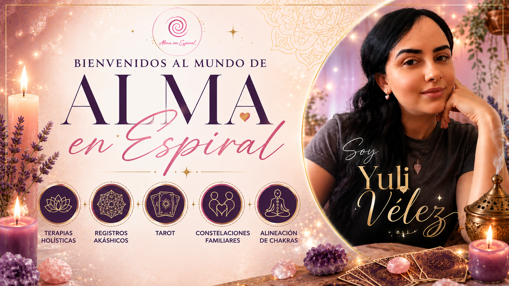 Alma en Espiral — Yuli Vélez, terapias holísticas, registros akáshicos, tarot, constelaciones familiares y alineación de chacras